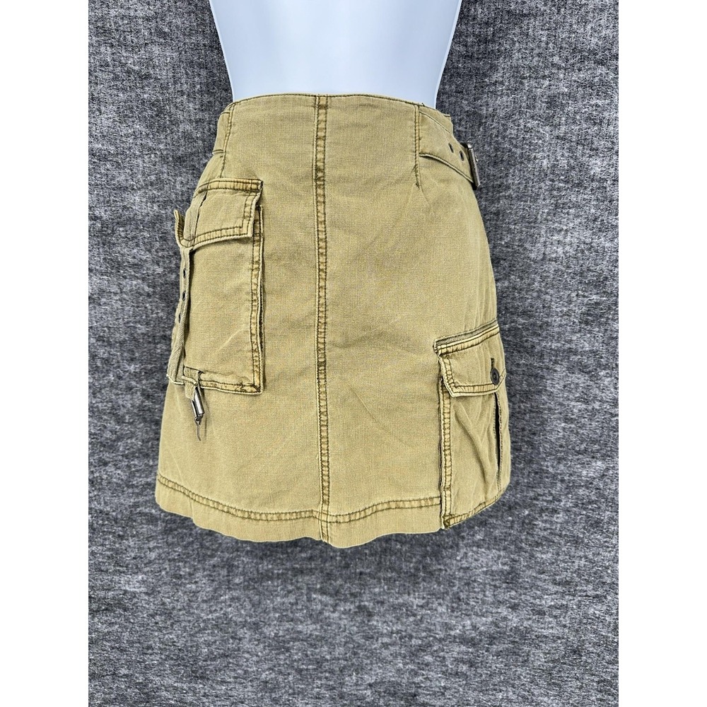 Free People Skirt Womens 6 Green Cargo Utility Mini Pockets Buckle Strap Twill